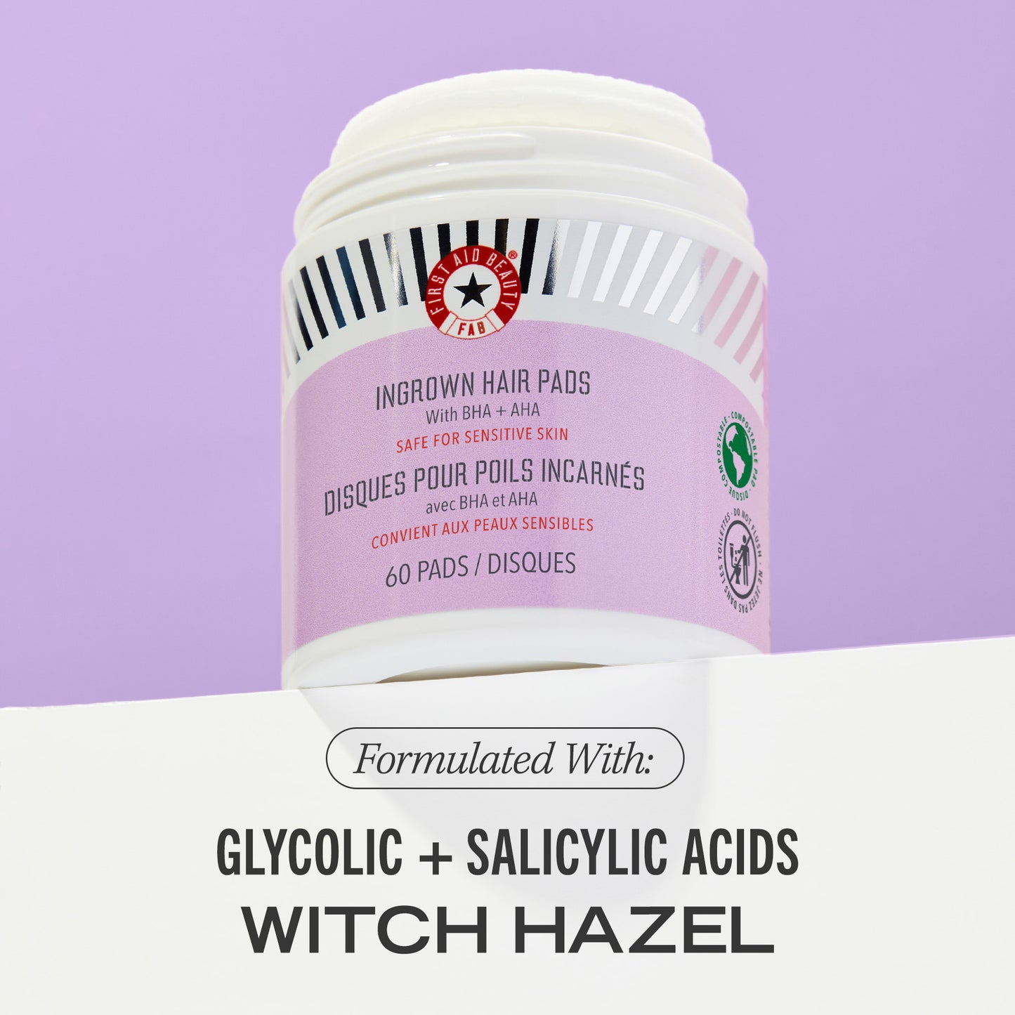 Jar of Ingrown Hair Pads. Formulated With: Glycolic + Salicylic Acids Witch Hazel.