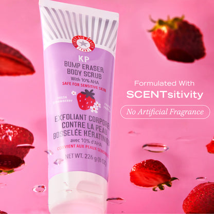 KP Bump Eraser Body Scrub Fresh Strawberry is formulated with SCENTsitivity. No Artificial Fragrance.