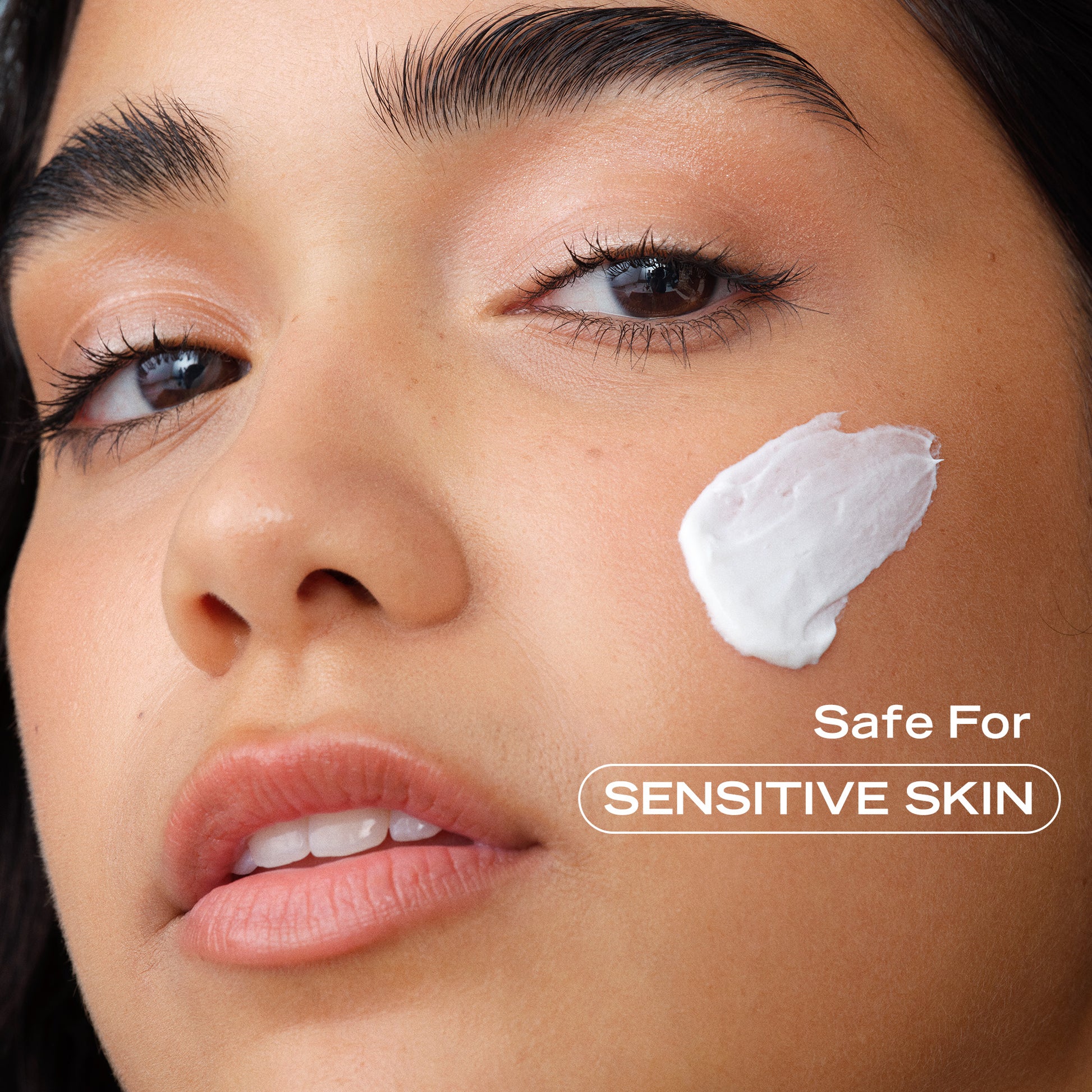 Model with Firming Cream on her face.  Safe for sensitive skin.