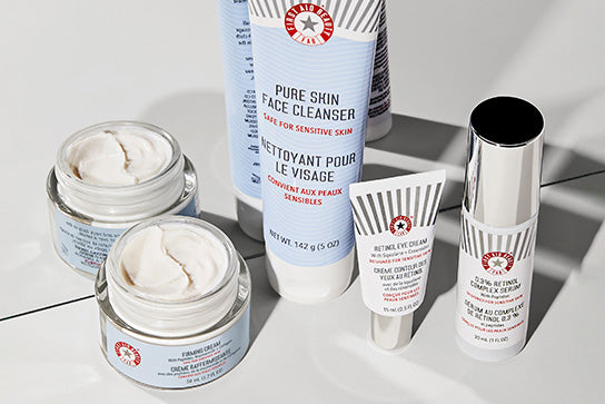 Best Selling items featuring Face Cleanser, Firming Cream, Retinol Serum and Retinol Eye Cream.